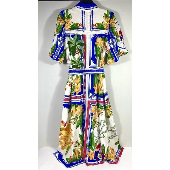 *SOLD* Farm Rio Tropical Destination Midi Linen Blend Shirt Dress Small NWT - Picture 6 of 17